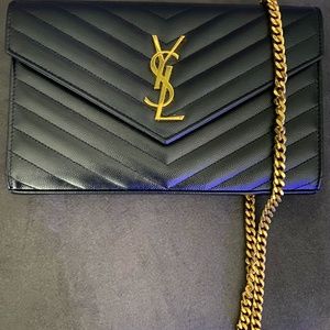 Classic Monogram Wallet on Chain Matelasse Chevron Leather Medium
